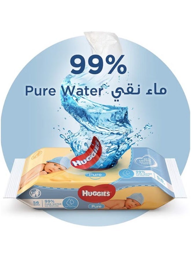 HUGGIES Pure Baby Wipes, 224 Count (2+2 Free) - Skin Loving Natural Fibers - Image 2