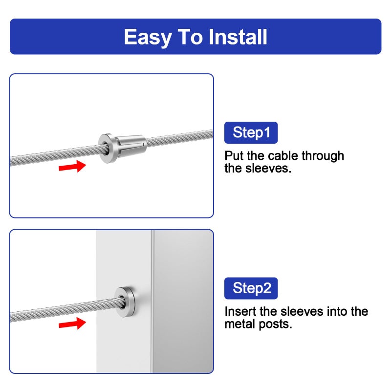 BLIKA Upgraded 80 Pack Stainless Steel Protector Sleeves for 1/8" 5/32" or 3/16" Deck Cable Railing, for Metal Posts, T316 Marine Grade, Cable Railing Protector Sleeves - Image 3