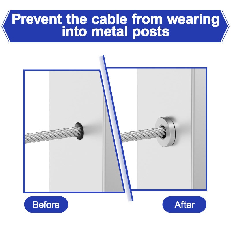 BLIKA Upgraded 80 Pack Stainless Steel Protector Sleeves for 1/8" 5/32" or 3/16" Deck Cable Railing, for Metal Posts, T316 Marine Grade, Cable Railing Protector Sleeves - Image 5