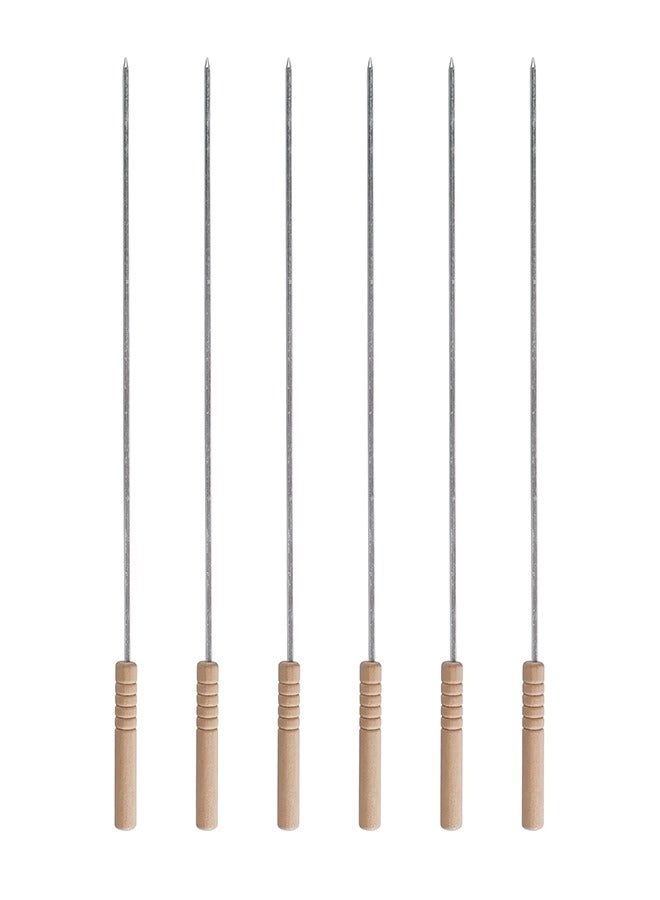 Royalford 6-Piece BBQ Square Skewers Set Stainless Steel Skewers With Wooden Handle Perfect For Indoor Camping Hiking And Other Outdoor Entertainment Strong, Sturdy Silver/Brown - Image 1