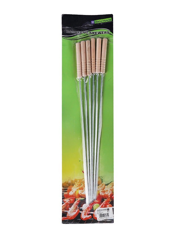 Royalford 6-Piece BBQ Square Skewers Set Stainless Steel Skewers With Wooden Handle Perfect For Indoor Camping Hiking And Other Outdoor Entertainment Strong, Sturdy Silver/Brown - Image 2
