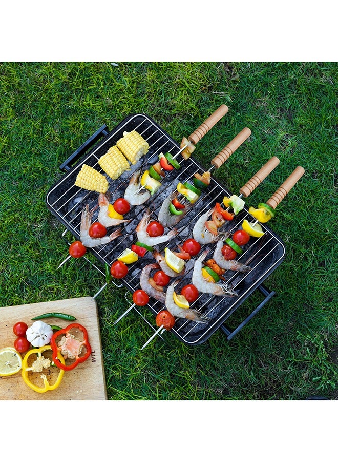 Royalford 6-Piece BBQ Square Skewers Set Stainless Steel Skewers With Wooden Handle Perfect For Indoor Camping Hiking And Other Outdoor Entertainment Strong, Sturdy Silver/Brown - Image 3