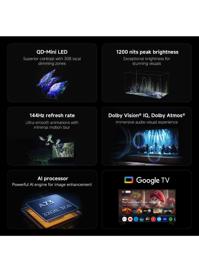 Xiaomi TV S Mini LED 55" 2025 | 4K QD-MiniLED | 144Hz refresh rate | Dolby Audio/Dolby Atmos/DTS-X​ | Powerful AI engine for image enhancement L55MASPLME Black - Image 2