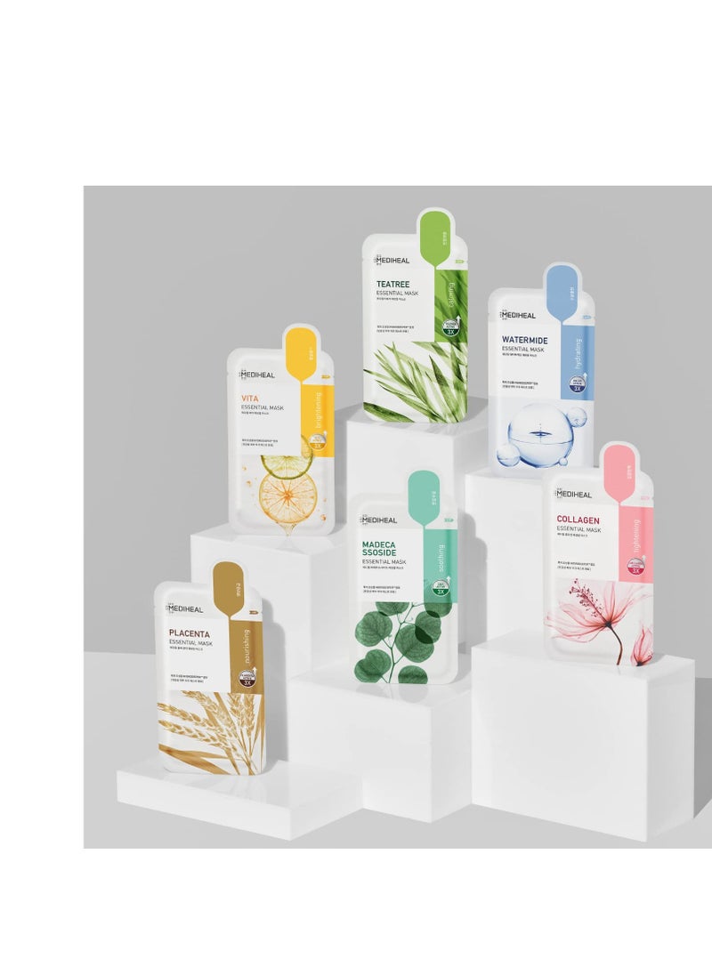 MEDIHEAL Mediheal Sheet Mask New Essential HERO 12 pack (Collagen, Tea Tree, Placenta, Madecassoside, Vita, Watermide)| Korean Skincare Facial Sheet Mask Combo, Moisturizing, Soothing and for Blemishes  - Image 2
