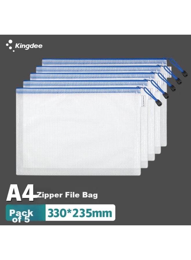 Kingdee A4 Grid Zipper Pouches, 5-Pack, Transparent Document Folders, Subject Classification Pouches, Office Supplies, Waterproof File Protectors - Image 1