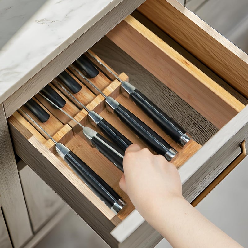 Utoplike Knife Drawer Organiser Bamboo Knives Block for Kitchen, Large Handle Steak Holder, Fit for 9 Knives (Not Included) - Image 2