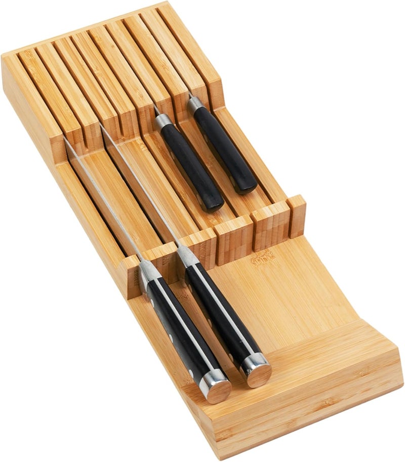 Utoplike Knife Drawer Organiser Bamboo Knives Block for Kitchen, Large Handle Steak Holder, Fit for 9 Knives (Not Included) - Image 1