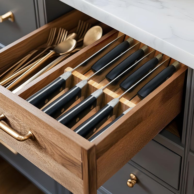 Utoplike Knife Drawer Organiser Bamboo Knives Block for Kitchen, Large Handle Steak Holder, Fit for 9 Knives (Not Included) - Image 5