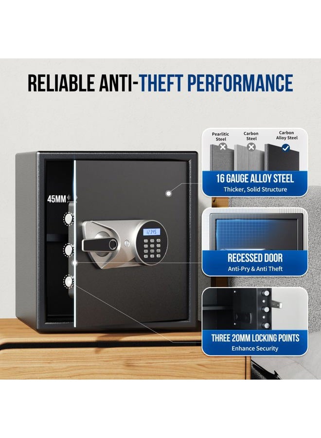 Blacksmith Biometric Safe Box 1.2 Cub Home Security Safe Fingerprint Recognition Money Safe with Keys Keypad Lock Box Secure Jewelry Valuables with Dual Alarm System Fireproof Bag - Image 5