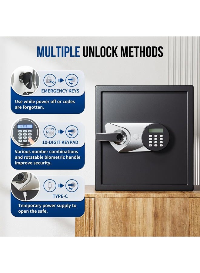 Blacksmith Biometric Safe Box 1.2 Cub Home Security Safe Fingerprint Recognition Money Safe with Keys Keypad Lock Box Secure Jewelry Valuables with Dual Alarm System Fireproof Bag - Image 3