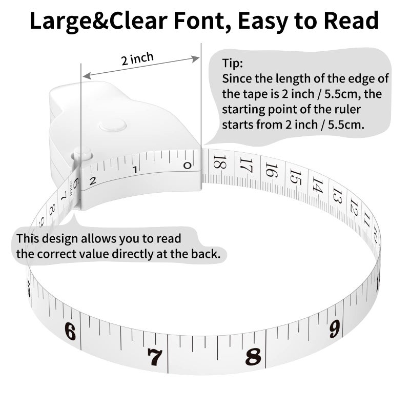 Spaceshoop REIDEA Body Measuring Tape Weight Loss 60 Inch Retractable Measure Tape with Lock Pin Push Button for Fitness Tailor Sewing White - Image 3