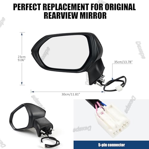Dexepe Driver Side Mirror Assembly Compatible with Toyota Corolla 2020-2025 Heated Power Adjustable Glass Replace 8794012L00, TO1320392, 8794002929, 8794002917 Black (5Pin Left) - Image 2