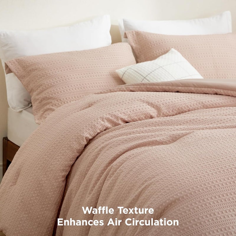 Bedsure 3 Pieces Waffle Comforter Set King Size, Soft and Breathable, Includes 1 Waffle Weave Comforter (265 cm x 230 cm) and 2 Pillow Shams (50 cm x 90 cm), Dusty Pink - Image 4