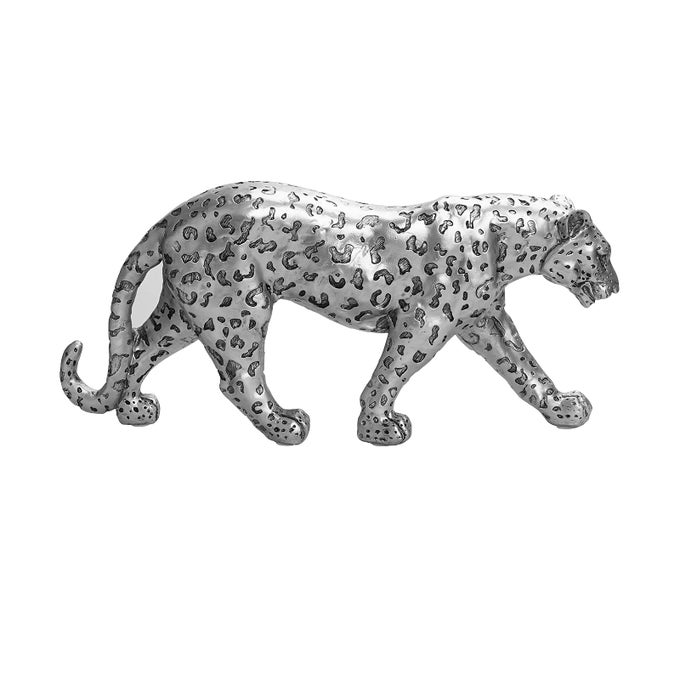 Cheetah Statue Home Decor Leopard Sculpture Resin Sitting Cheetah Figurine Desktop Table Top Ornament Decoration for Home OfficeGold Or Silver WalkingSilver
