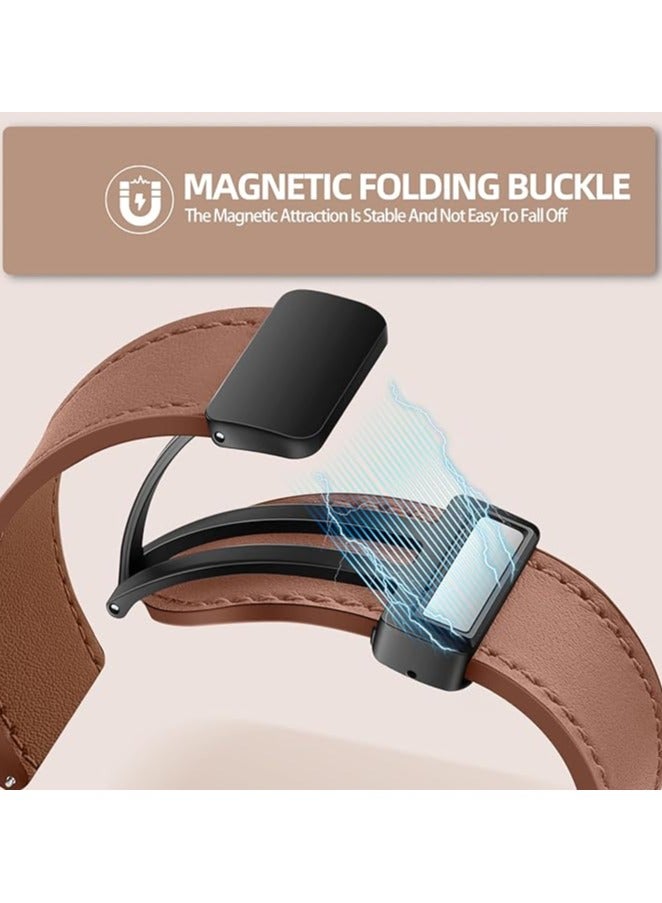 PU Leather Strap for Huawei Watch GT5 2024 Smart Watch 46mm, Soft Adjustable Band Magnetic Leather Replacement Strap Compatible with Huawei Watch GT5 2024 Smart Watch 46mm- Brown - Image 4