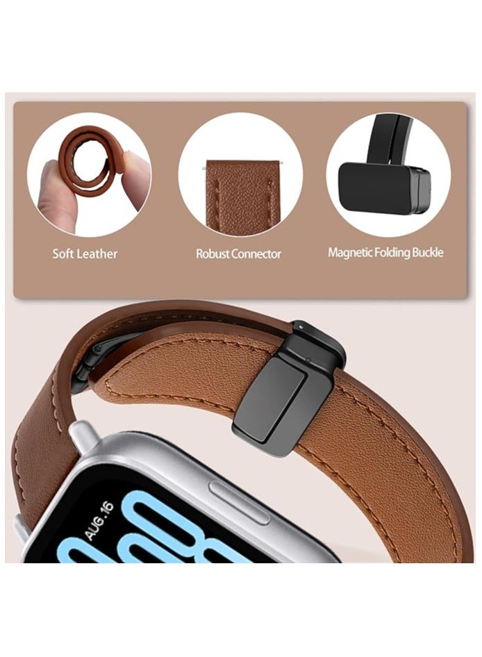 PU Leather Strap for Huawei Watch GT5 2024 Smart Watch 46mm, Soft Adjustable Band Magnetic Leather Replacement Strap Compatible with Huawei Watch GT5 2024 Smart Watch 46mm- Brown - Image 1