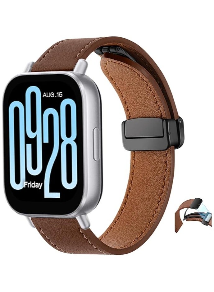 PU Leather Strap for Huawei Watch GT5 2024 Smart Watch 46mm, Soft Adjustable Band Magnetic Leather Replacement Strap Compatible with Huawei Watch GT5 2024 Smart Watch 46mm- Brown - Image 2