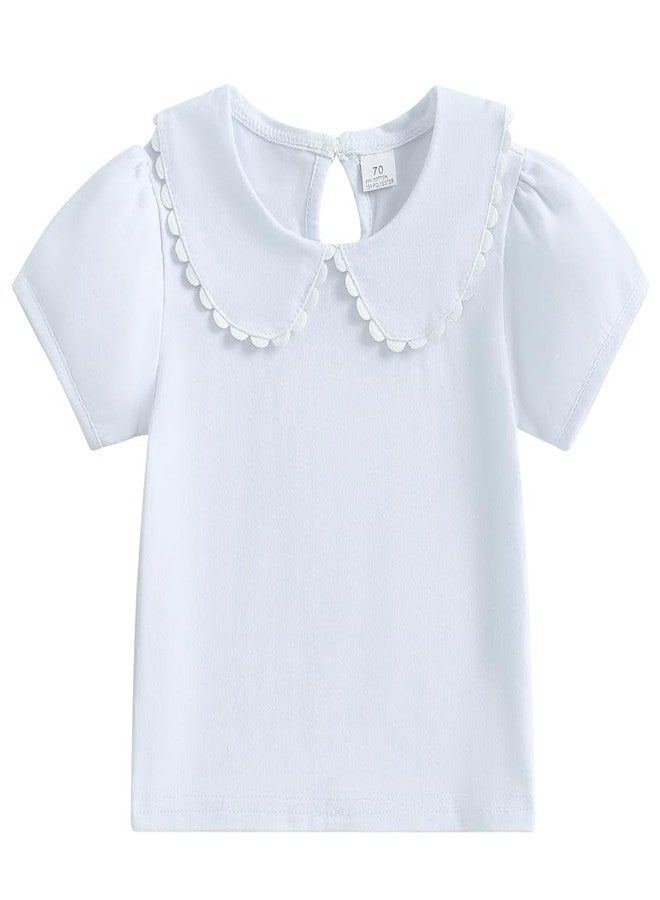 Pudcoco Toddler Baby Girls Ruffle Doll Collar Shirt Puff Short Sleeve Basic Solid Color Top Blouse Tee (White, 4-5 Years) - Image 1