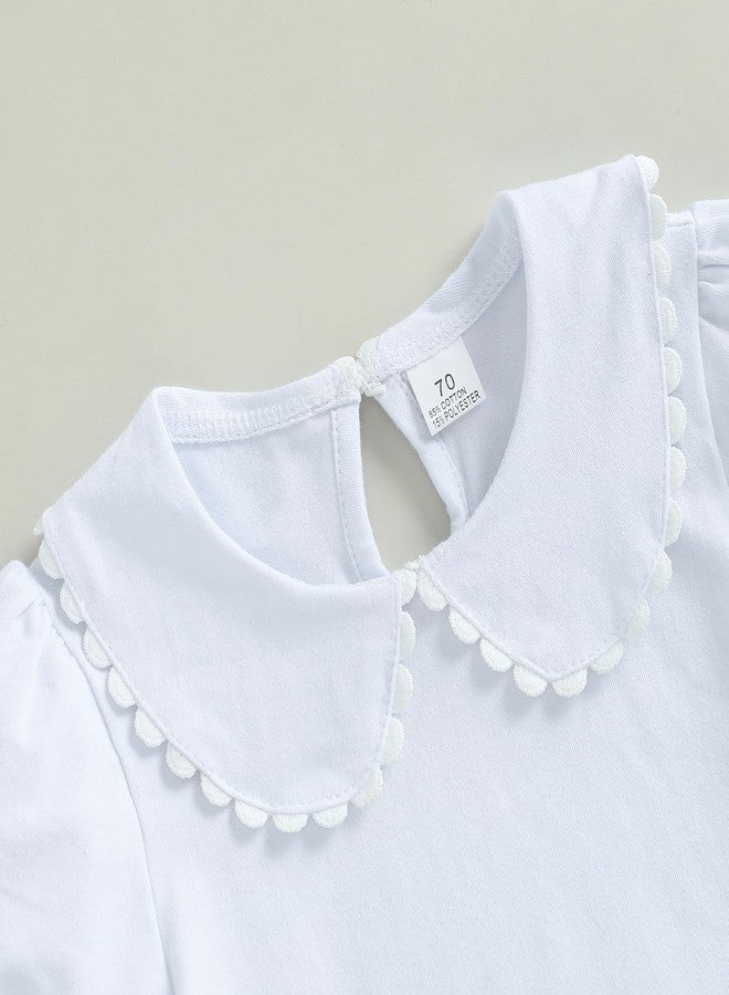 Pudcoco Toddler Baby Girls Ruffle Doll Collar Shirt Puff Short Sleeve Basic Solid Color Top Blouse Tee (White, 4-5 Years) - Image 5