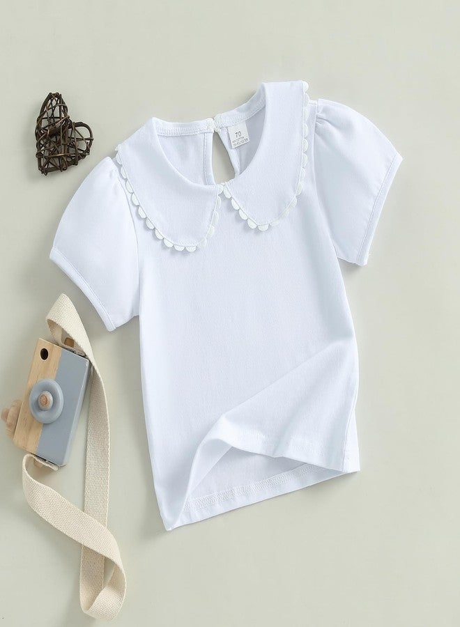 Pudcoco Toddler Baby Girls Ruffle Doll Collar Shirt Puff Short Sleeve Basic Solid Color Top Blouse Tee (White, 4-5 Years) - Image 4