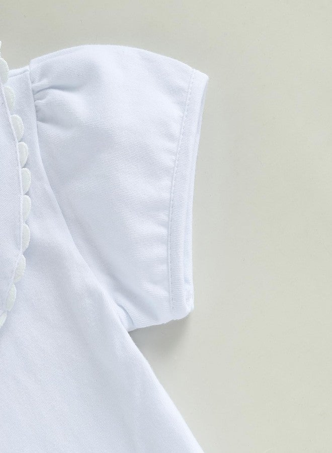 Pudcoco Toddler Baby Girls Ruffle Doll Collar Shirt Puff Short Sleeve Basic Solid Color Top Blouse Tee (White, 4-5 Years) - Image 2