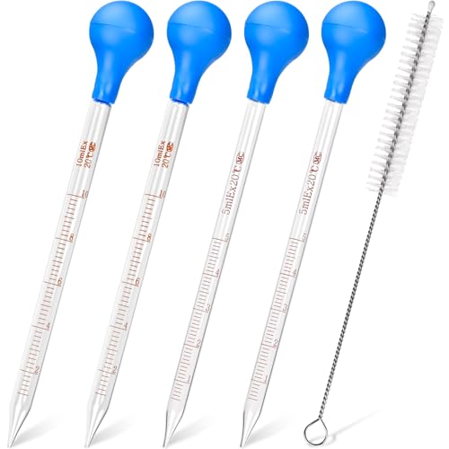 HOAOH 4 Pieces Glass Pipette 10ml 5ml Glass Graduated Pipettes Dropper with Big Rubber Cap Dropping Lab Pipette Transfer for Liquid Essential Oil - Image 1