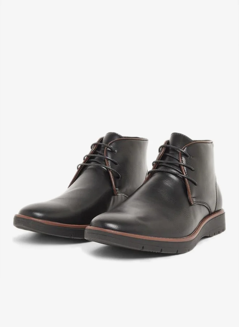 Styli Men Black Leather Chukka Boots