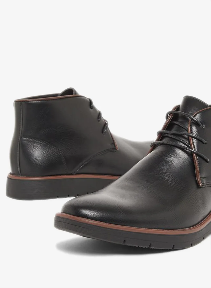 Styli Men Black Leather Chukka Boots