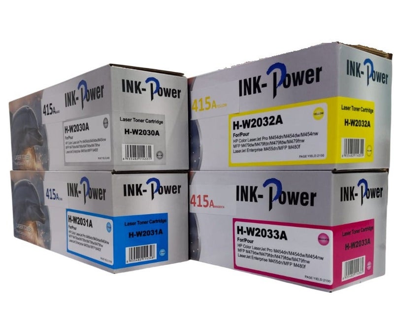 اينك باور خرطوشة حبر ملونة 415A W2033A متوافقة مع طابعات HP LaserJet Pro M455dn، M480f، M479fnw، M479fdw، M479fdn، M479dw، M454dn، M454dw (لون أرجواني) - Image 1