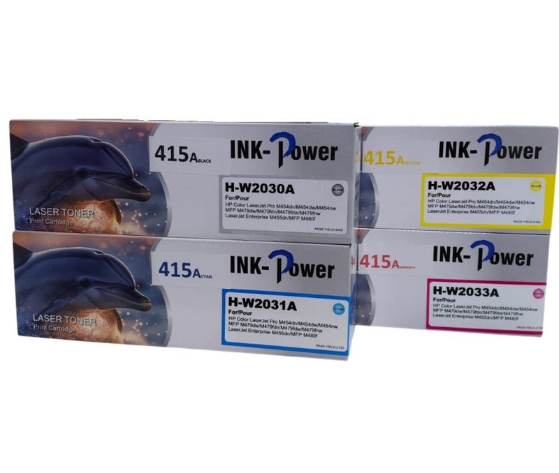 اينك باور خرطوشة حبر ملونة 415A W2033A متوافقة مع طابعات HP LaserJet Pro M455dn، M480f، M479fnw، M479fdw، M479fdn، M479dw، M454dn، M454dw (لون أرجواني) - Image 2