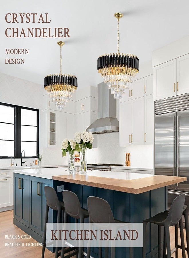 ADWAIT Modern K9 Crystal Chandeliers Gold -Round Crystal Chandelier for Living Room Colors.Warm White, Moon Light,Golden,Led Plate Included (Black Gold, 600MM) - Image 3