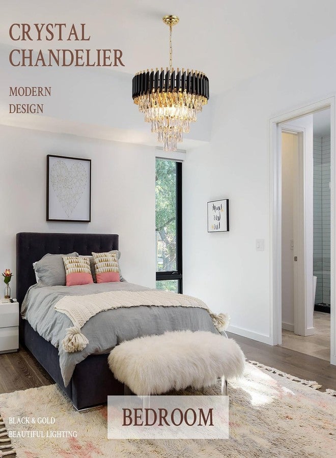 ADWAIT Modern K9 Crystal Chandeliers Gold -Round Crystal Chandelier for Living Room Colors.Warm White, Moon Light,Golden,Led Plate Included (Black Gold, 600MM) - Image 2