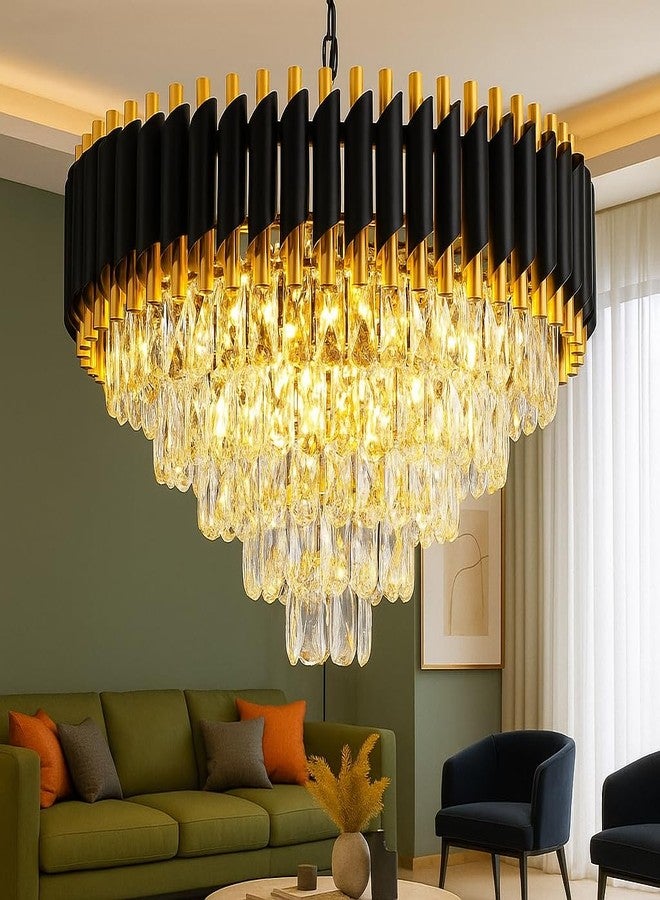 ADWAIT Modern K9 Crystal Chandeliers Gold -Round Crystal Chandelier for Living Room Colors.Warm White, Moon Light,Golden,Led Plate Included (Black Gold, 600MM) - Image 1