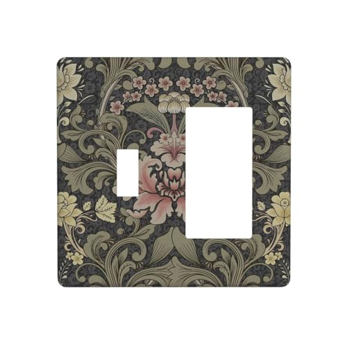 Spshian Vintage William Morris Floral Botanical Dark Green 2 Gang Single Toggle Rocker Combination Boho Light Switch Covers Wall Plate Cover Electrical Faceplate Decorative Switchplate for Country Bedroom - Image 1