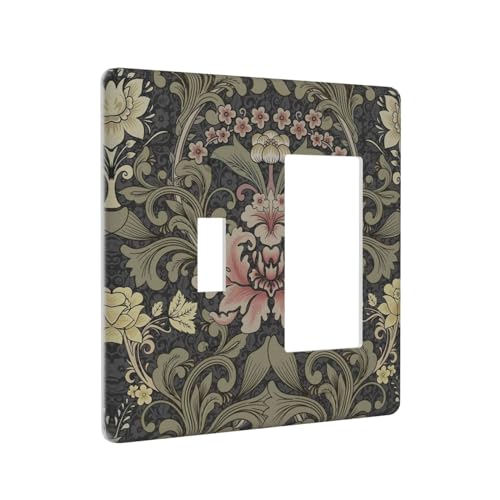 Spshian Vintage William Morris Floral Botanical Dark Green 2 Gang Single Toggle Rocker Combination Boho Light Switch Covers Wall Plate Cover Electrical Faceplate Decorative Switchplate for Country Bedroom - Image 3