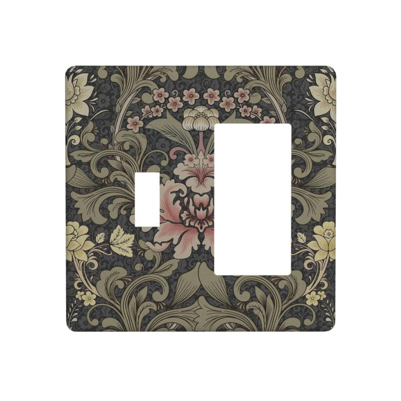 Spshian Vintage William Morris Floral Botanical Dark Green 2 Gang Single Toggle Rocker Combination Boho Light Switch Covers Wall Plate Cover Electrical Faceplate Decorative Switchplate for Country Bedroom - Image 2