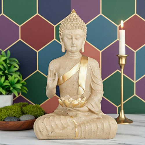 Heeran Art New Meditating Sitting Buddha Statue showpiece Idol Home Decor Items for Living Room and Gifts (Stone White, Medium) - Image 2