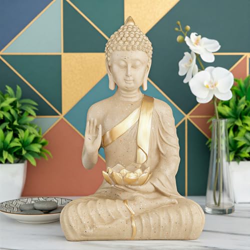 Heeran Art New Meditating Sitting Buddha Statue showpiece Idol Home Decor Items for Living Room and Gifts (Stone White, Medium) - Image 3