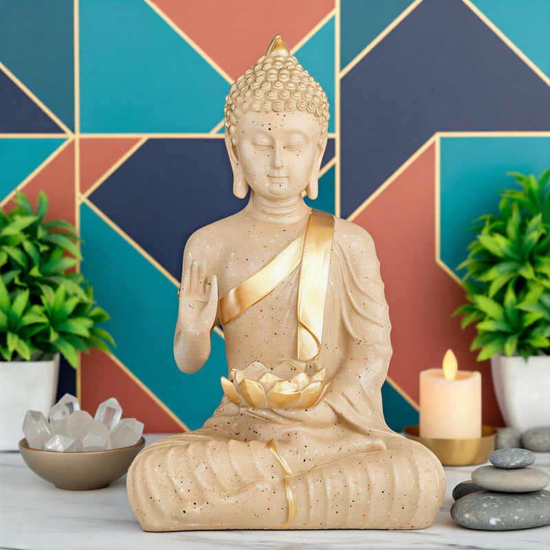 Heeran Art New Meditating Sitting Buddha Statue showpiece Idol Home Decor Items for Living Room and Gifts (Stone White, Medium) - Image 5