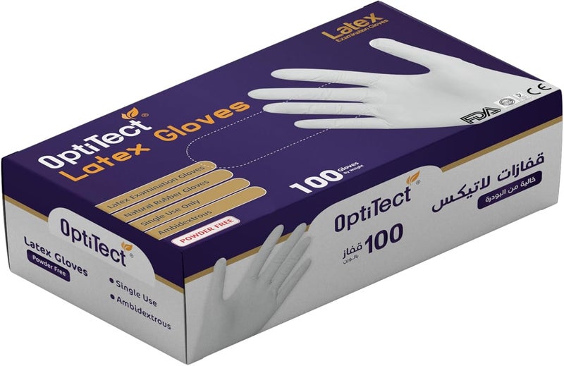 OptiTect Disposable Latex Gloves Powder Free - Ultra Strong Gloves - Ideal for HealthCare, Home, Cleaning, and Food Preparation purposes - White Color - 100 Pieces - Image 1
