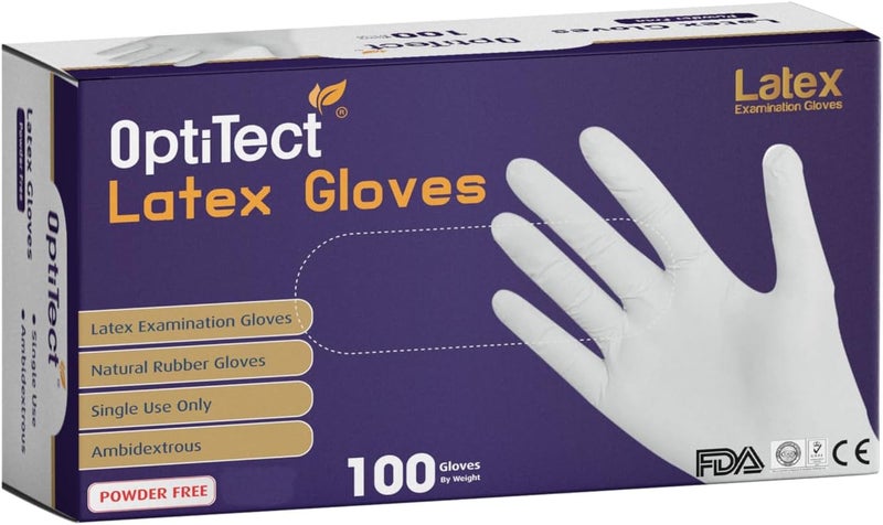OptiTect Disposable Latex Gloves Powder Free - Ultra Strong Gloves - Ideal for HealthCare, Home, Cleaning, and Food Preparation purposes - White Color - 100 Pieces - Image 2