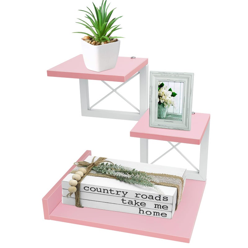 ELITEROO Desktop Shelf, Aesthetic Desk Organizer Table Top Mini Bookshelf, 3 Tier Wooden Desk Supplies Organizers and Storage Stand Cubicle Accessories for Women Office, Pink - Image 1