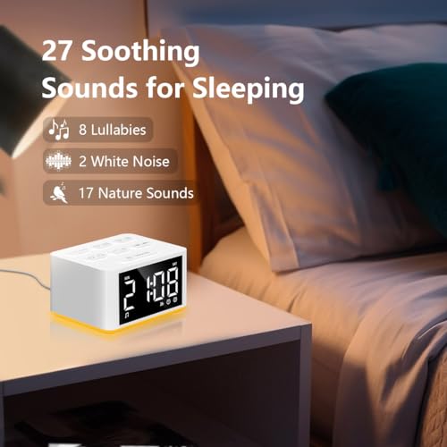 DailyBody 【3 in 1】 Small Sound Machine Alarm Clock Night Light White Noise Machine 27 Sleeping Sounds for Adults Kids Precise 32 Level Volume Sleep Timer Memory Function Digital Clock with 30 Wake Up Sounds - Image 3