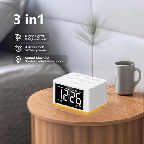 DailyBody 【3 in 1】 Small Sound Machine Alarm Clock Night Light White Noise Machine 27 Sleeping Sounds for Adults Kids Precise 32 Level Volume Sleep Timer Memory Function Digital Clock with 30 Wake Up Sounds - Image 2