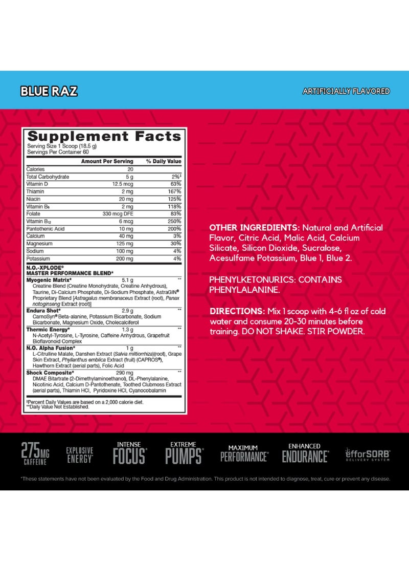 BSN - N.O.-Xplode Legendary Pre-Workout Blue Raz Flavor 60 Servings - Image 1