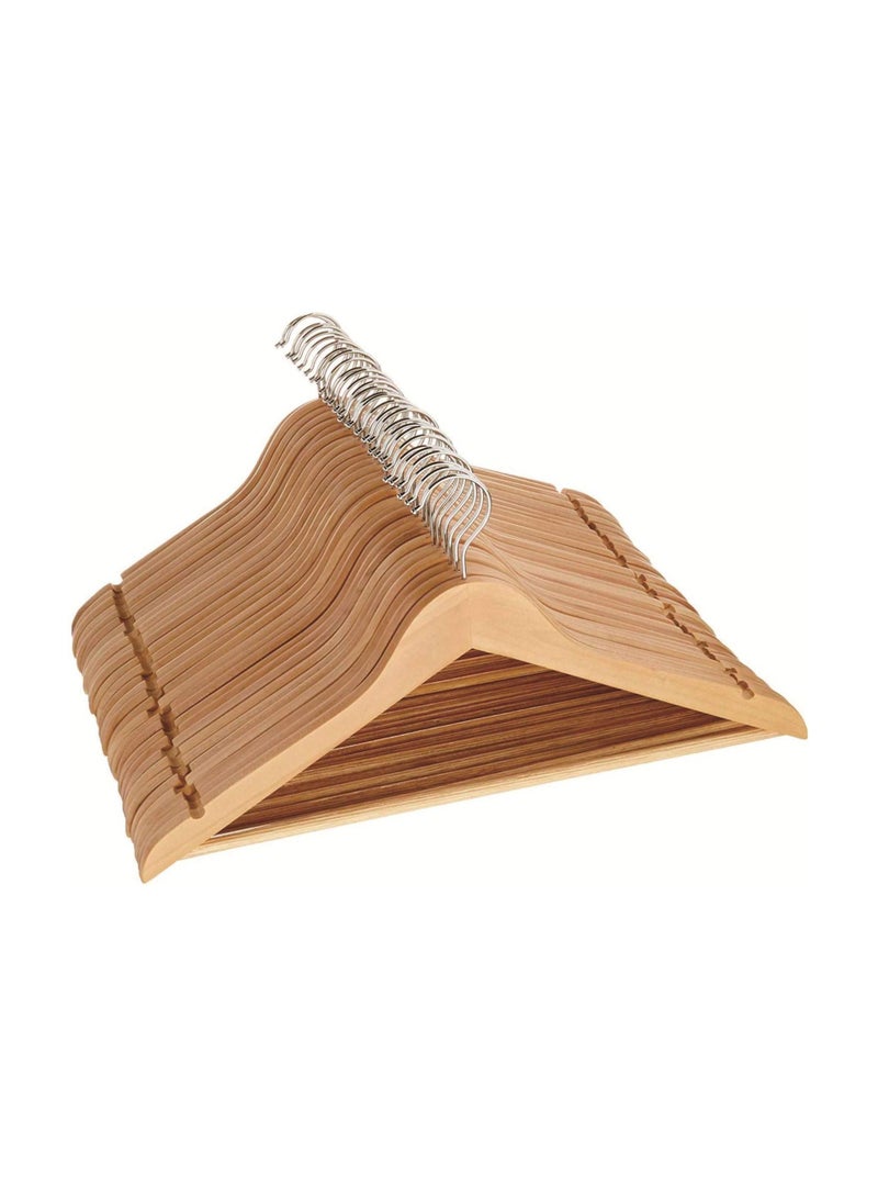 أكسنتشر 25 عبوة من شماعات البدلة الخشبية عالية الجودة - لمسة نهائية ناعمة من الخشب الصلب مع شريط بنطلون مانع للانزلاق وخطاف دوار 360 درجة وشقوق مقطوعة بدقة لقميص القميص والسترة والسراويل وشماعات الملابس - Image 1