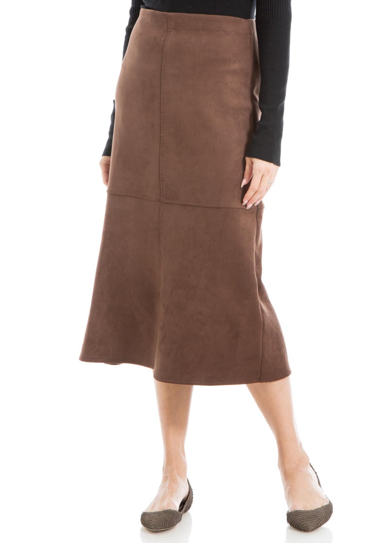 Max Studio Women's Faux Suede A-line Midi Skirt, Vicuna, X-Small - Image 1