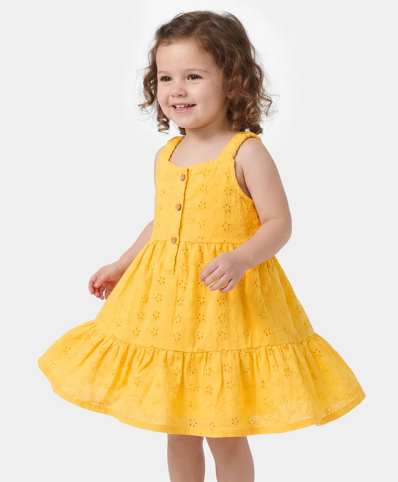 Bonfino Bonfino Woven Sleeveless A Line Schiffli Frock - Yellow