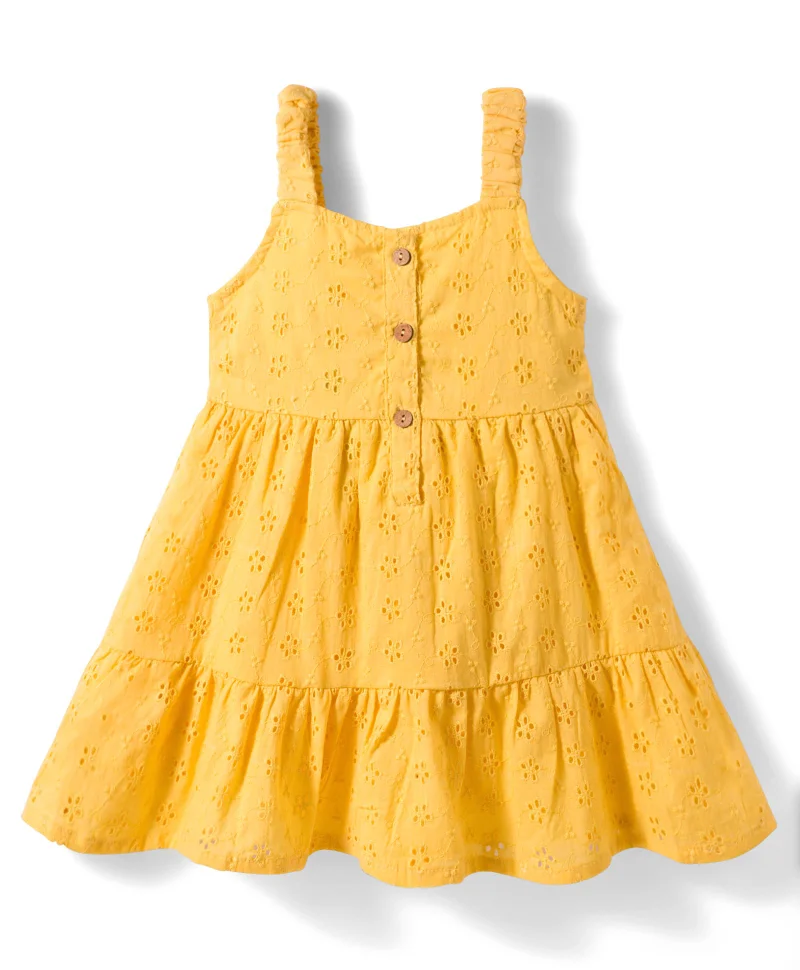 Bonfino Bonfino Woven Sleeveless A Line Schiffli Frock - Yellow