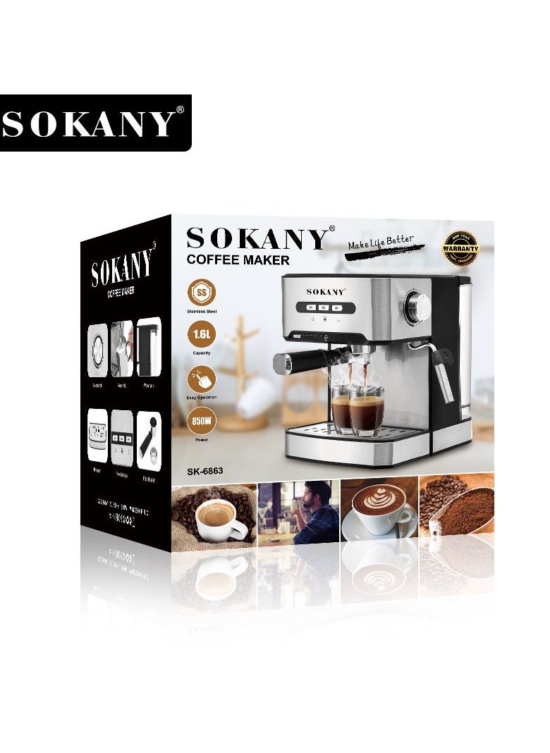 سوكاني ماكينة تحضير الاسبريسو سوكاني، 1.6 لتر، 850 وات، ستانلس ستيل - SK-6863  - Image 3